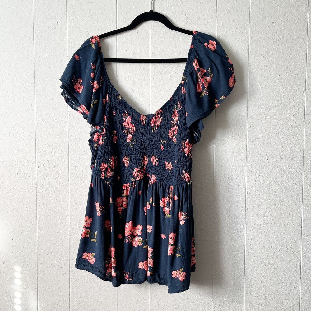Thread & Clover Smocked Dark Floral Top Womens 2X Cottgecore Fairy Boho Festival
